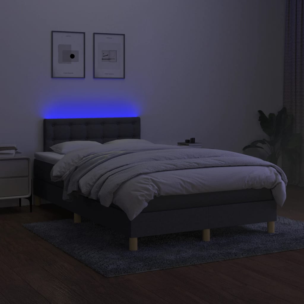 Sötétszürke szövet rugós és LED-es ágy matraccal 120 x 200 cm 