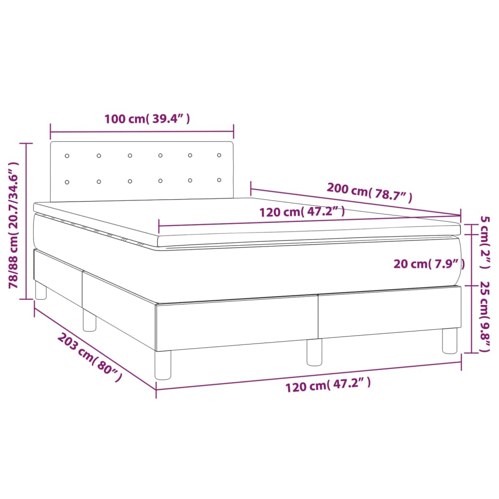 Boxspringbett mit Matratze & LED Schwarz 120x200 cm Stoff-8