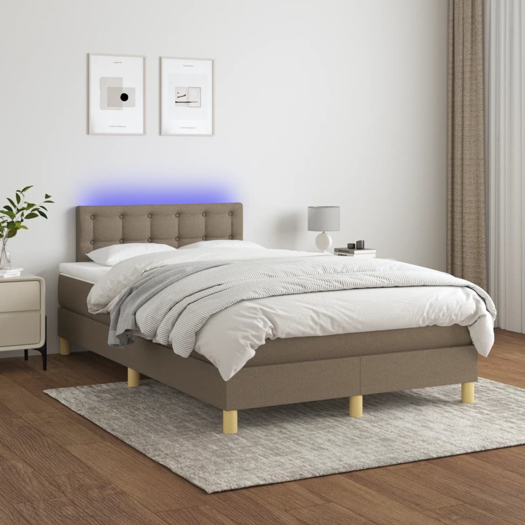 vidaXL Boxspringbett mit Matratze & LED Taupe 120x200 cm Stoff