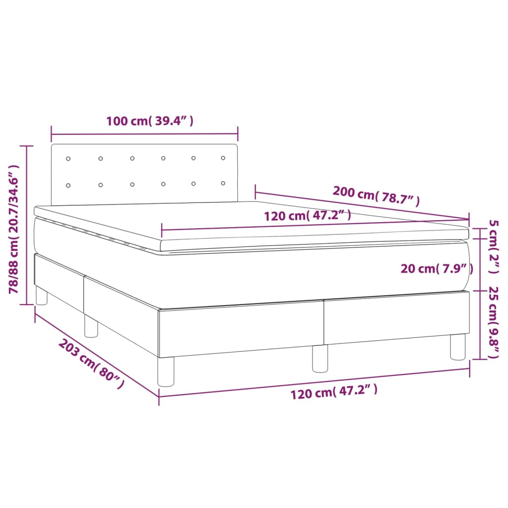 Box spring postel s matrací a LED modrá 120 x 200 cm textil