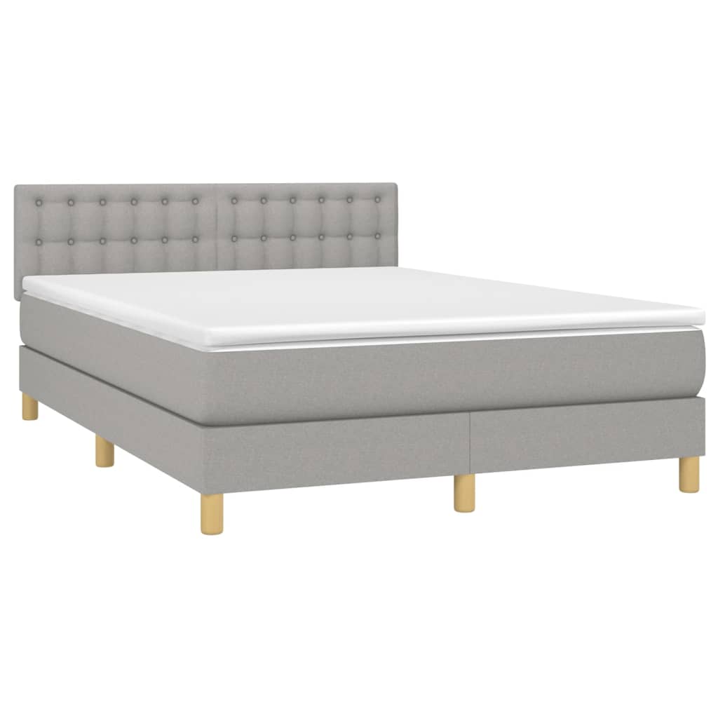 vidaXL Boxspring met matras en LED stof lichtgrijs 140x190 cm afbeelding