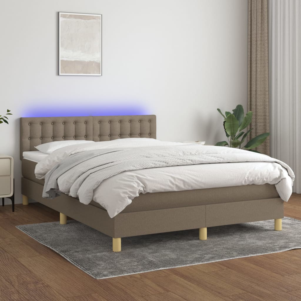 vidaXL Boxspringbett mit Matratze & LED Taupe 140x190 cm Stoff