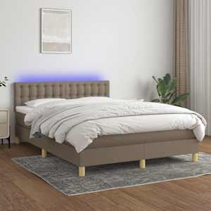 Box spring postelja z vzmetnico LED taupe 140x190 cm blago