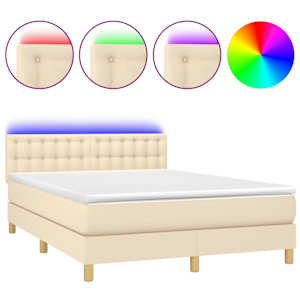 Box spring postel s matrací a LED krémová 140x190 cm textil - obrázek 2