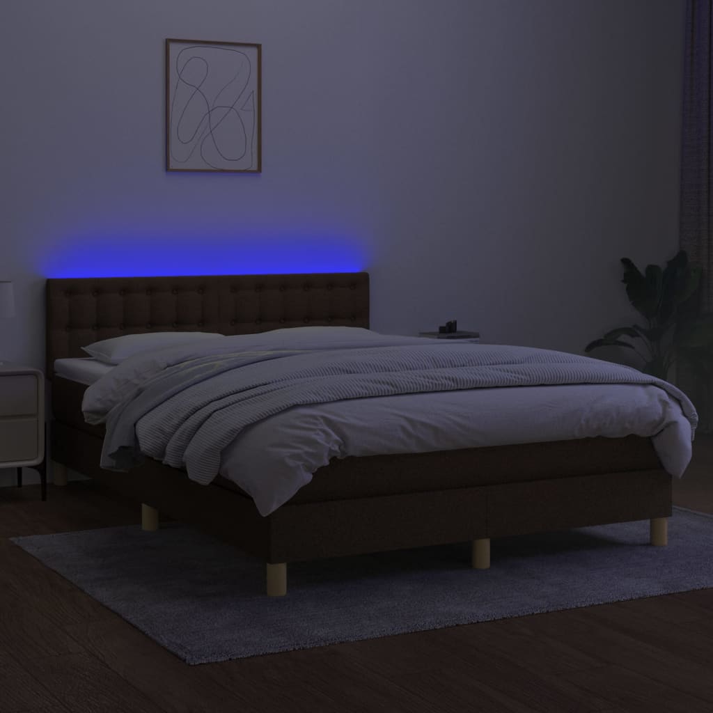 Box spring postel s matrací a LED tmavě hnědá 140x200 cm textil