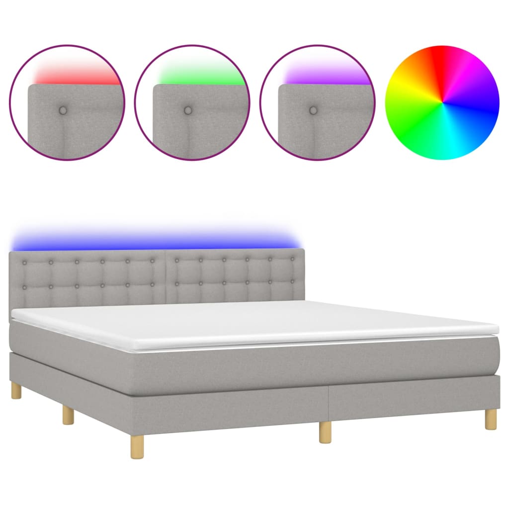 vidaXL Box spring postel s matrací a LED světle šedá 160x200 cm textil