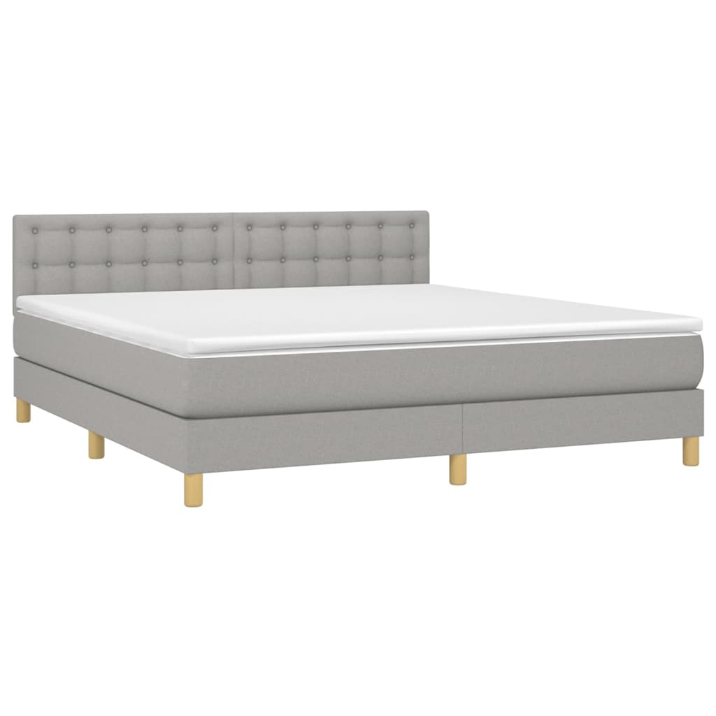vidaXL Boxspring met matras en LED stof lichtgrijs 160x200 cm afbeelding