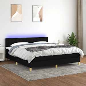 Box spring postel s matrací a LED černá 160x200 cm textil - obrázek 1