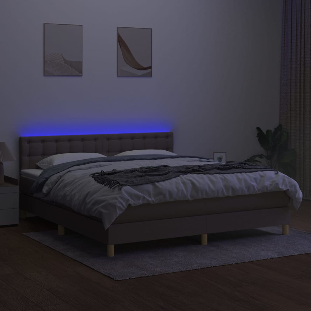 Tópszínű szövet rugós és LED-es ágy matraccal 160x200 cm 