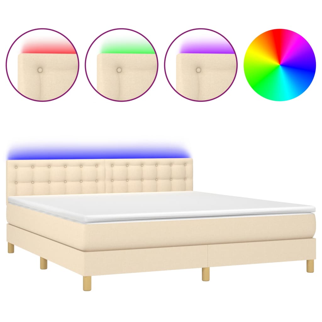 Krémszínű szövet rugós és LED-es ágy matraccal 160x200 cm 
