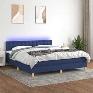 Box spring postelja z vzmetnico LED modra 160x200 cm blago