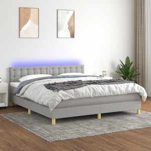 Box spring postel s matrací a LED světle šedá 180x200 cm textil - obrázek 1
