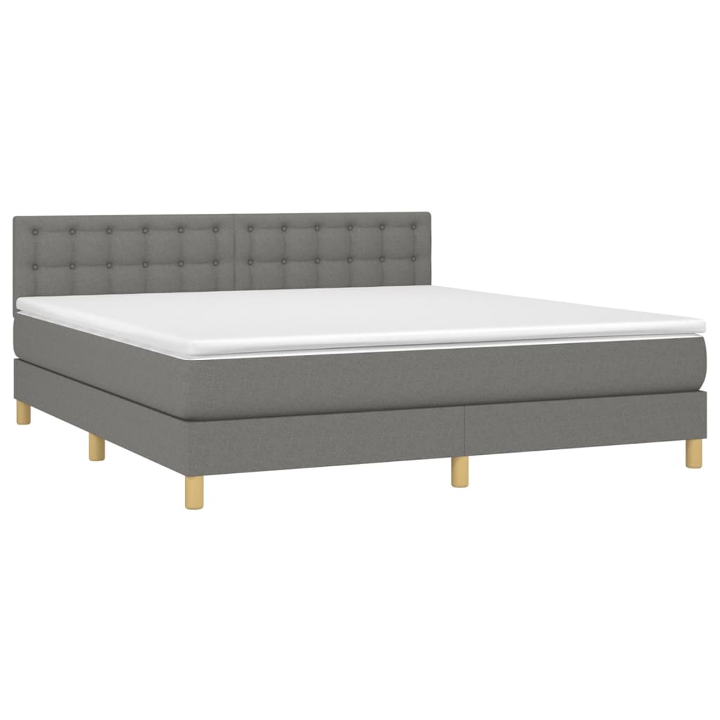 vidaXL Boxspring met matras en LED stof donkergrijs 180x200 cm afbeelding