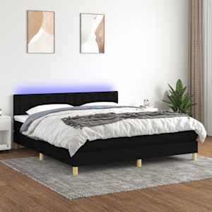 Box spring postel s matrací a LED černá 180x200 cm textil - obrázek 1