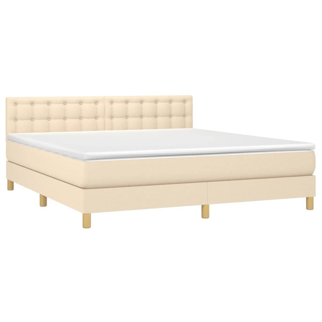 vidaXL Boxspring met matras en LED stof crèmekleurig 180x200 cm afbeelding