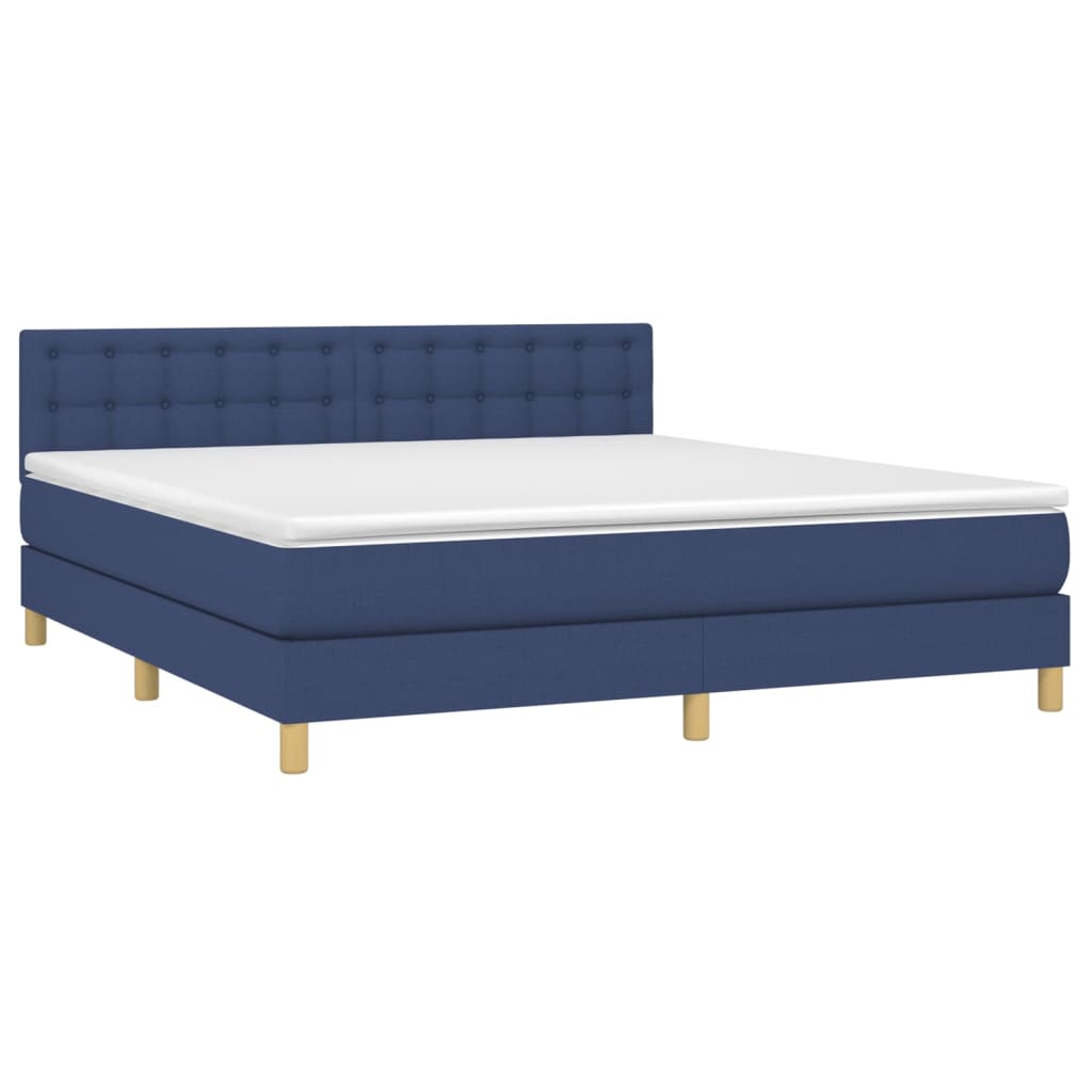 vidaXL Boxspring met matras en LED stof blauw 180x200 cm afbeelding