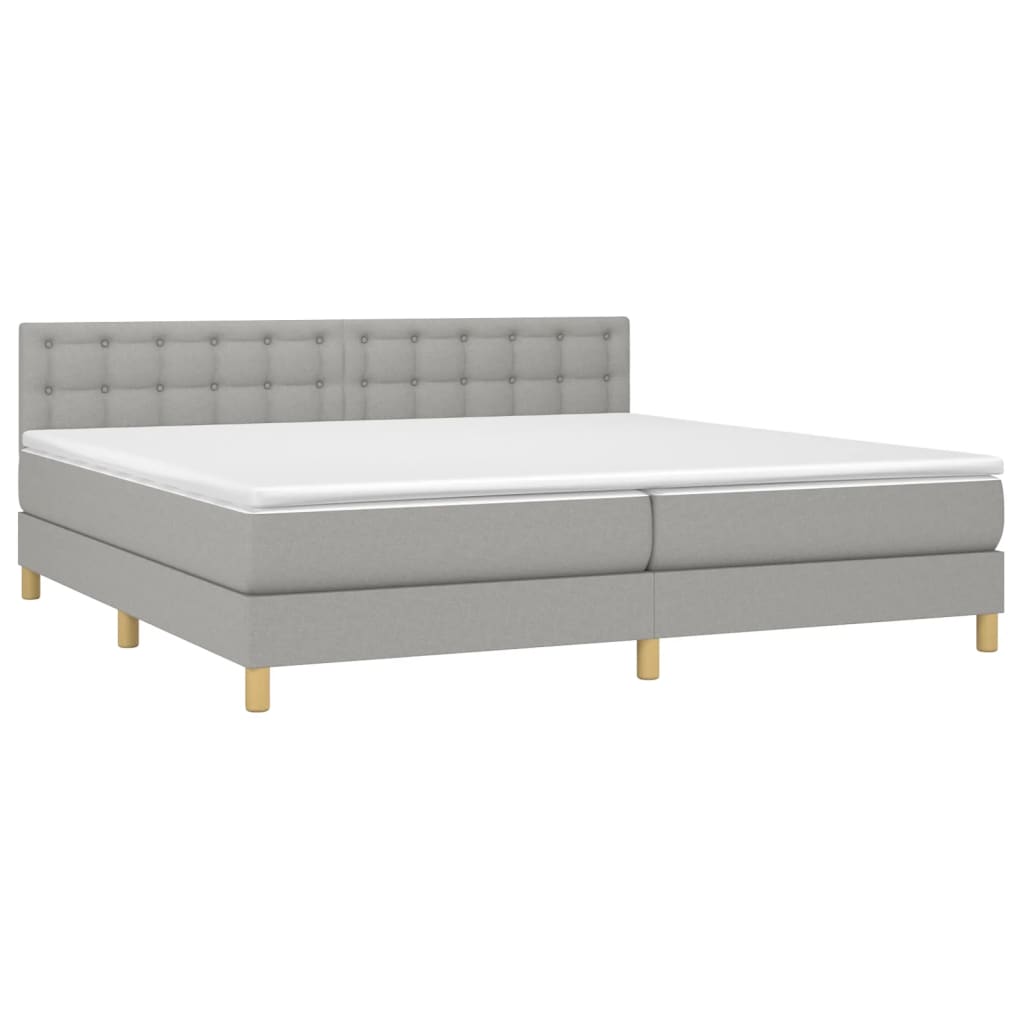 vidaXL Boxspring met matras en LED stof lichtgrijs 200x200 cm afbeelding