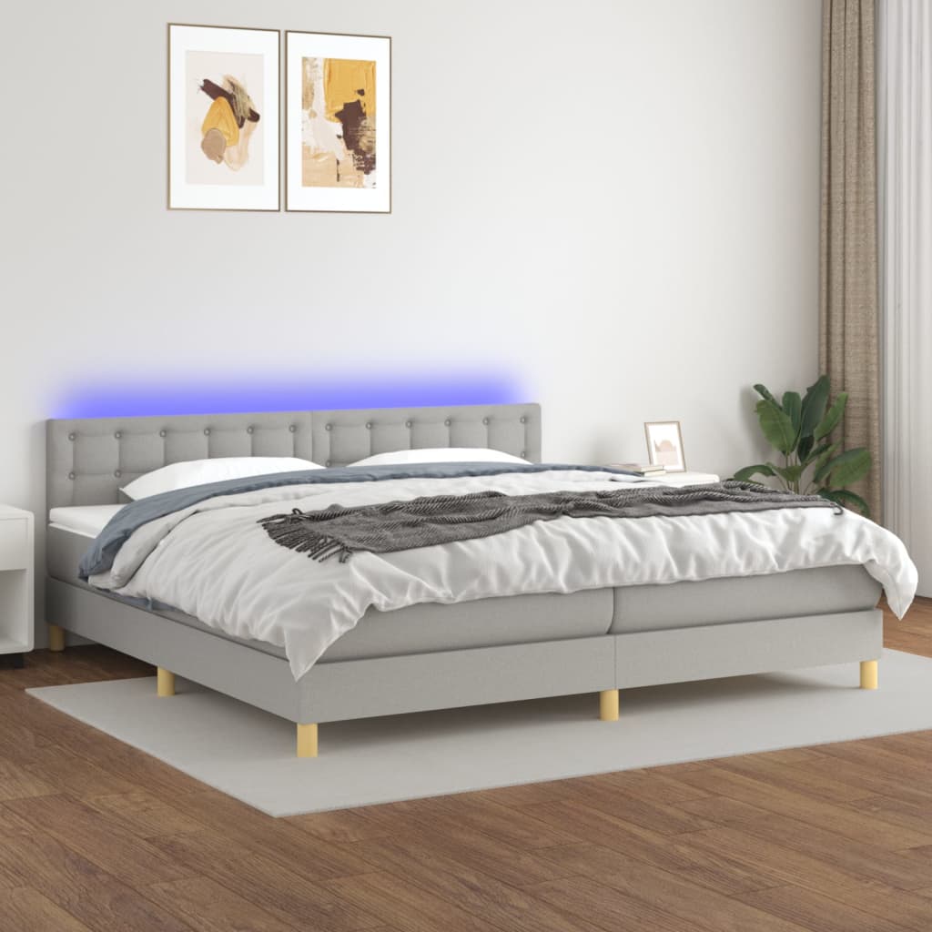 vidaXL Boxspringbett mit Matratze & LED Hellgrau 200x200 cm Stoff