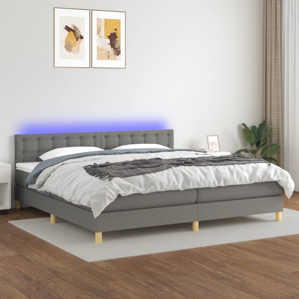 vidaXL Sommier tapissier et matelas et LED Gris foncé 200x200 cm Tissu