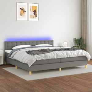 Box spring postel s matrací a LED tmavě šedá 200x200 cm textil - obrázek 1