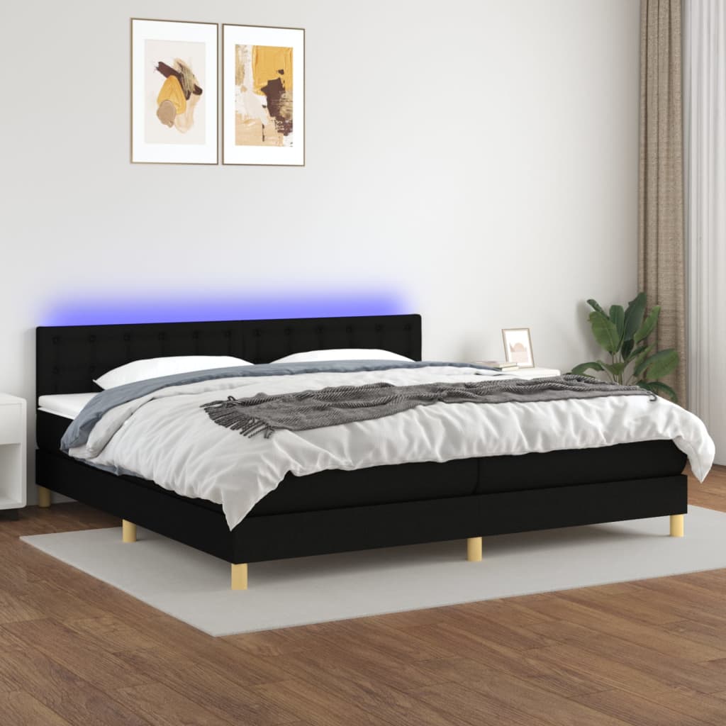 Box spring postel s matrací a LED černá 200x200 cm textil