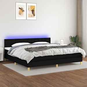 Box spring postel s matrací a LED černá 200x200 cm textil - obrázek 1