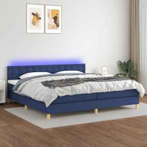 Box spring postel s matrací a LED modrá 200x200 cm textil - obrázek 1