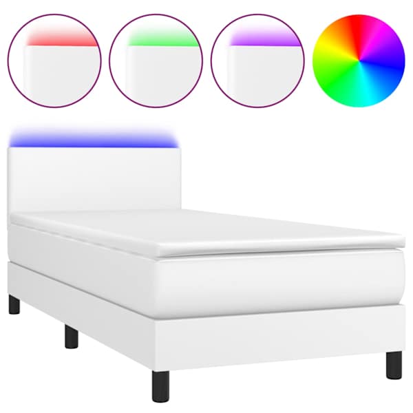 vidaXL kontinentaalvoodi madratsiga, LED, valge, 80x200 cm, kunstnahk