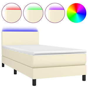 Box spring postel s matrací a LED krémová 80x200 cm umělá kůže - obrázek 2