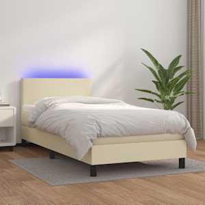 Box spring postel s matrací a LED krémová 80x200 cm umělá kůže - obrázek 1