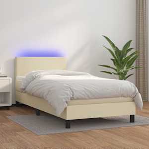 Box spring postel s matrací a LED krémová 90x190 cm umělá kůže