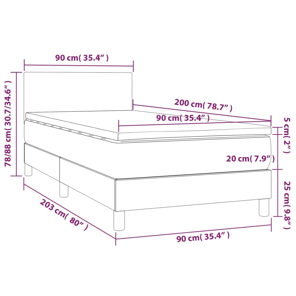 Box spring postel s matrací a LED černá 90x200 cm umělá kůže