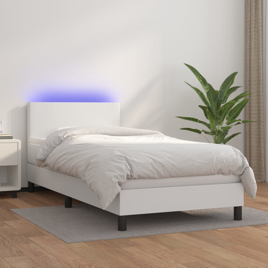  Boxspring posteľ s matracom a LED biela 90x200 cm umelá koža
