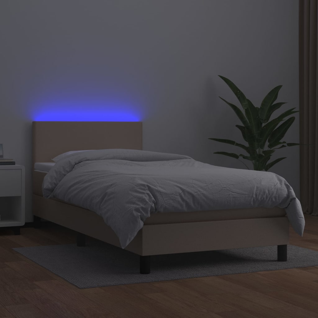 cappuccino színű műbőr rugós ágy matraccal és LED-del 90x200 cm