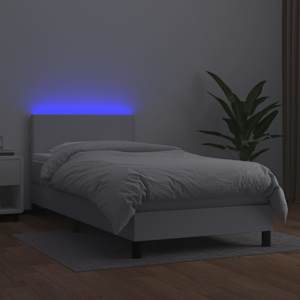 Box spring postel s matrací a LED bílá 100x200 cm umělá kůže - obrázek 4