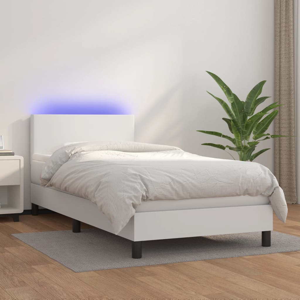 Box spring postel s matrací a LED bílá 100x200 cm umělá kůže
