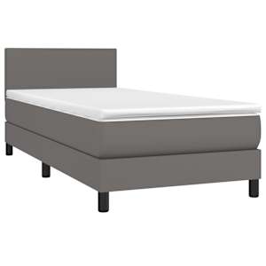 Box spring postel s matrací a LED šedá 100x200 cm umělá kůže - obrázek 3
