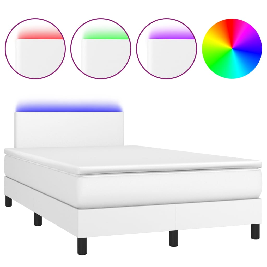 Fehér műbőr rugós ágy matraccal és LED-del 120x200 cm 