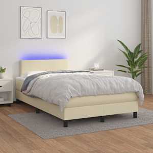 Box spring postel s matrací a LED krémová 120x200 cm umělá kůže - obrázek 1