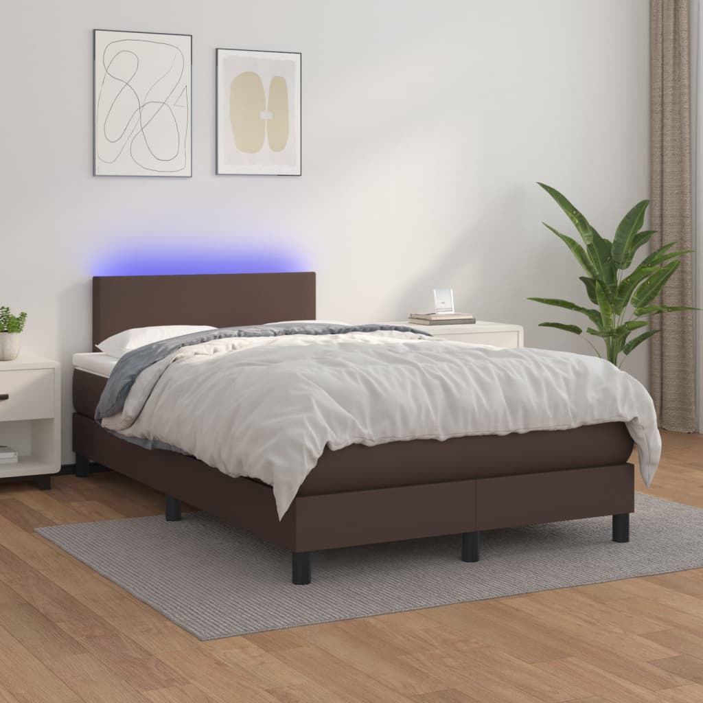 Box spring postel s matrací a LED hnědá 120x200 cm umělá kůže