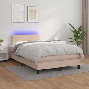 Box spring postel matrace a LED cappuccino 120x200cm umělá kůže - obrázek 1