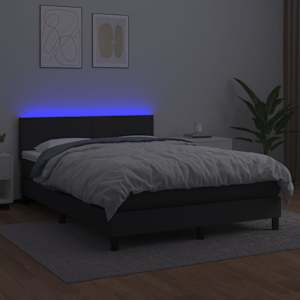 Box spring postel s matrací a LED černá 140 x 190 cm umělá kůže - obrázek 4