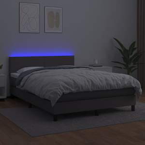 Box spring postel s matrací a LED šedá 140x190 cm umělá kůže - obrázek 4