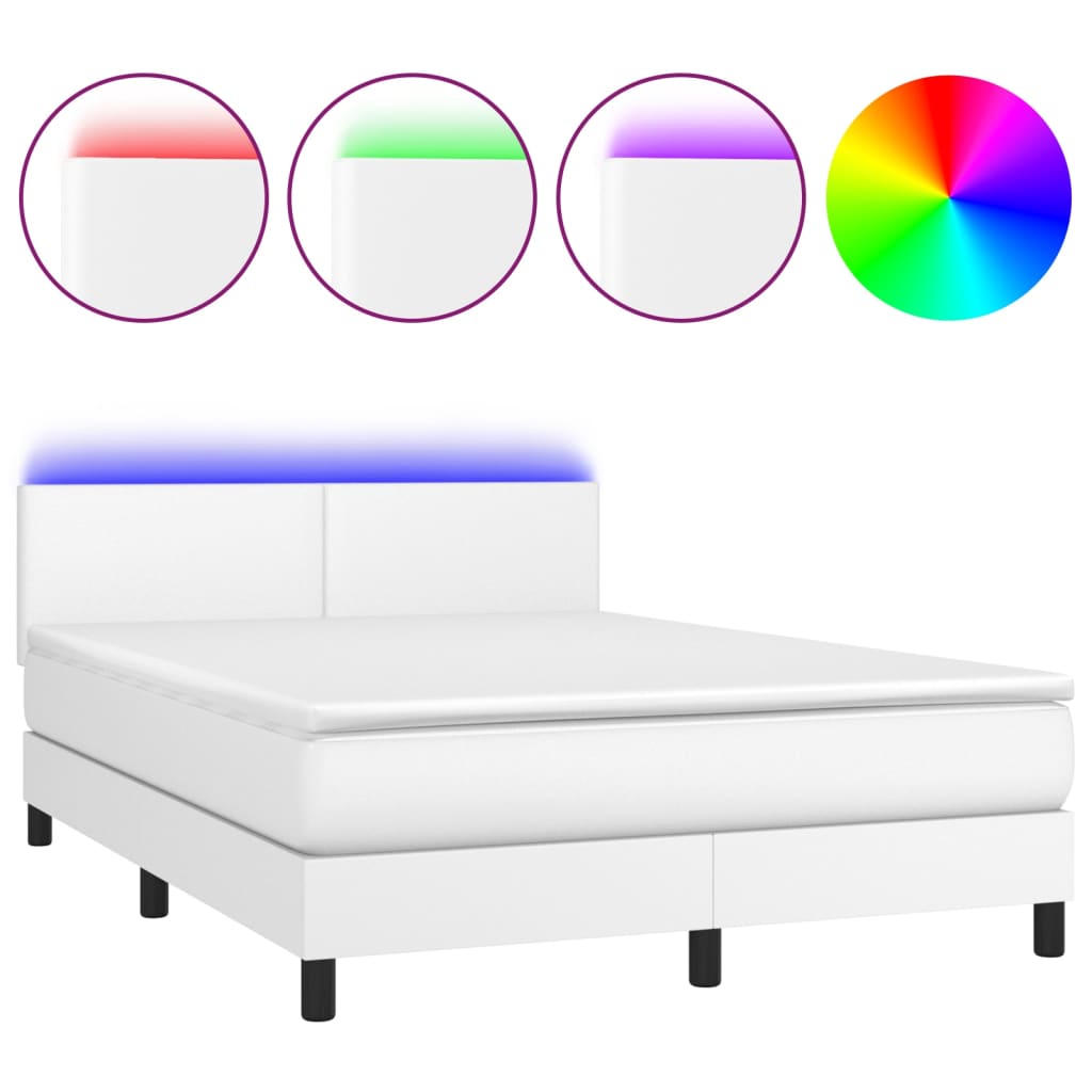 vidaXL Boxspring met matras en LED kunstleer wit 140x200 cm