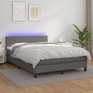 Box spring postelja z vzmetnico LED siva 140x200cm umetno usnje