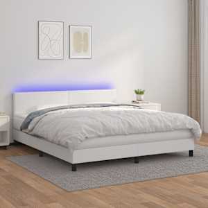 Box spring postel s matrací a LED bílá 160x200 cm umělá kůže - obrázek 1