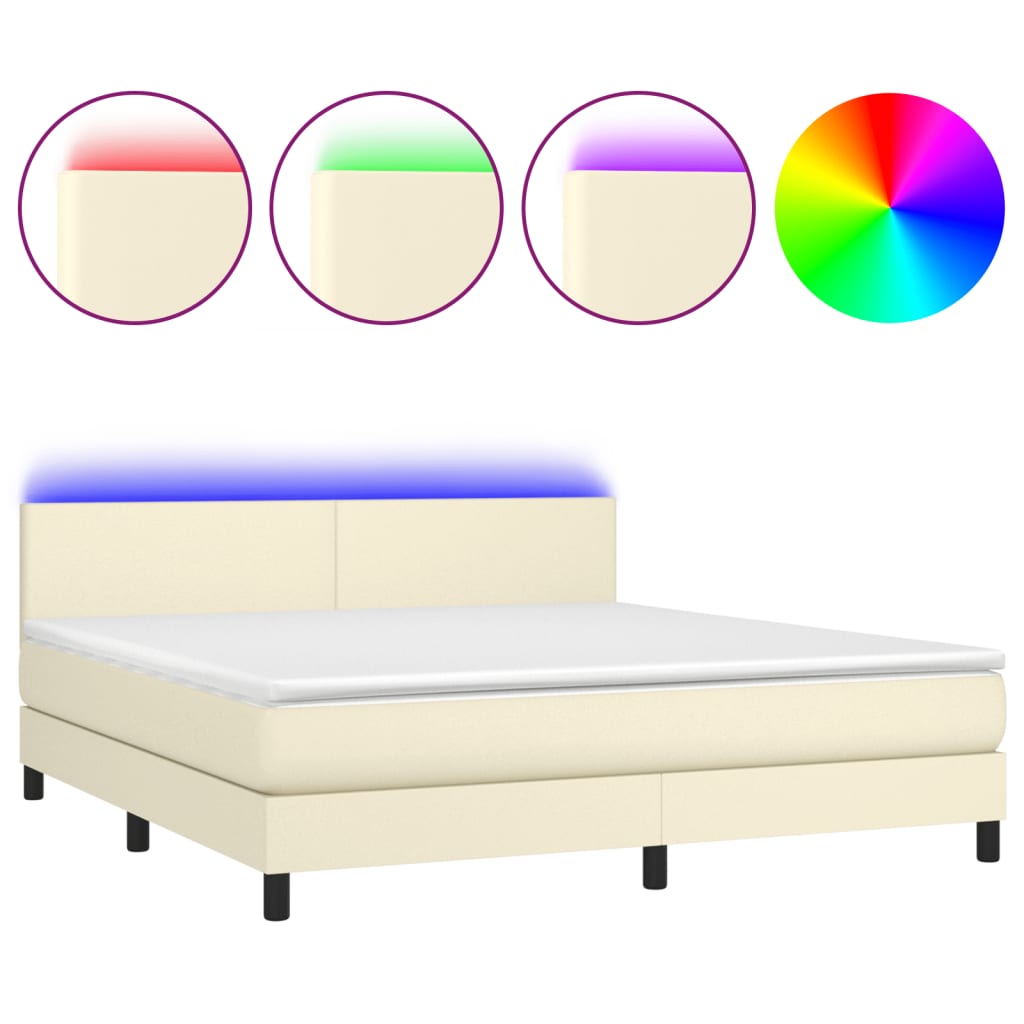 Box spring postel s matrací a LED krémová 160x200 cm umělá kůže 3134113