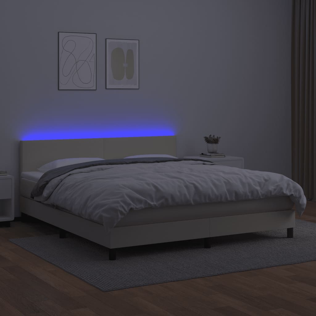 Box spring postel s matrací a LED krémová 160x200 cm umělá kůže 3134113