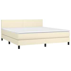 Box spring postel s matrací a LED krémová 160x200 cm umělá kůže - obrázek 3