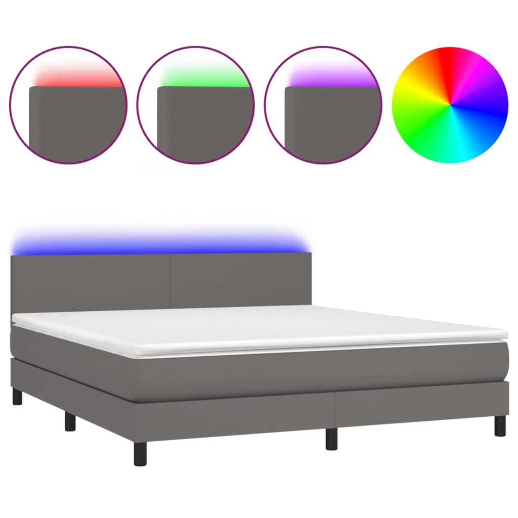 vidaXL Box spring postel s matrací a LED šedá 160x200 cm umělá kůže